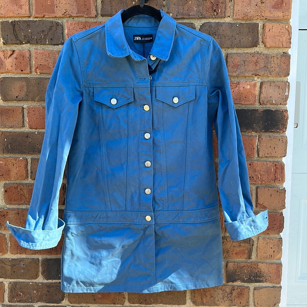 Gorgeous Zara Blue Button Down Denim Minidress Mod Mini
